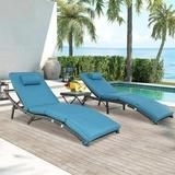 YZboomLife 3 Pieces Patio Chaise Lounge Chairs for Outside Outdoor Lounge Chairs Outdoor Chaise Lounge Chair Pe Rattan Lounge Chairs for Patio Poolside Backyard Porch (Peacock Blue)