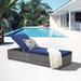 YZboomLife Outdoor Patio Chaise Lounge Chair Elegant Reclining Adjustable Pool Rattan Chaise Lounge Chair with Navy Blue Cushion Grey PE Wicker Steel Frame