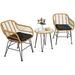 YZboomLife 3 Pieces Rattan Bistro Set with Steel Frame Round Coffee Table Soft Cushions Rattan Bistro Set