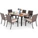 Patio Furniture Set for 6 7 Piece Outdoor Dining Set 6 Rattan Chairs with Cushions and 1 Hand Painting Wood-Like Table for Backyard Garden Poolside