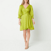 Refurbished Melonie T 3/4 Sleeve Striped Fit + Flare Dress - CHARTREUSE 12