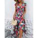 Women s Surplice Neck Waist Tie Floral Print Dress With Random Botanical Print