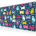 Cartoon Cats and Fish Desk Mat Large Funny Doodle Kittens Gaming Keyboard Mouse Pad Non-Slip Rubber Base Desk Pad Thick Stitched Edges Waterproof Mousepad Mouse Mat 31.5 x15.7