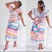 Anthropologie Dresses | Anthropologie Rainbow Stripe Ruffled Maxi Dress Pink Blue Plus Size 1x Nwt | Color: Blue/Pink | Size: 1x