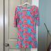 Lilly Pulitzer Dresses | Lily Pulitzer Solid Blue Pink Flamingo Elbow Sleeve Dress Size X-Small Euc | Color: Blue/Pink | Size: Xs