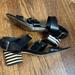 Kate Spade Shoes | Kate Spade | Crissy Strappy Striped Block Heel Sandals Size 7.5 | Color: Black/Gold | Size: 7.5