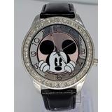 Disney Accessories | Mickey Mouse Women's Mk1236 Rhinestone Accent Dial Black Strap Watch | Color: Black | Size: Os