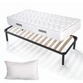 EVERGREENWEB Best Small Single Mattress 20 cm High and Bed Base Size 80x190 with Memory Foam Flakes Pillow FOR FREE, White Cover, Strong Iron Frame and Beech Wood Slats, Orthopedic, 100% ITALIAN