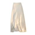 FXSMCXJ Satin Skirt Satin Long Black Skirts For Women Elegant Ladies A Line Zipper Back Elastic Band Fashion Midi Skirt-off White-m