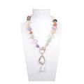 QAOUBJFV Jewelry Multi-Color Gems Stone Citrine Rose Quartz Amethyst Prehnite Necklace White Keshi Pearl Pendant 22inch