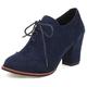 Lizoleor Women Classic Lace Up Block Heels Casual Brogue Shoes Casual High Heeled Pumps Retro Oxford Office Shoes Blue Size 6 UK/40