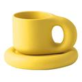 HUIHHAO Chubby Handle Mug Cute Coffee Mug Set Office Ceramic Mug Chubby Plate Cup Glass Iced Coffee Iced Coffee Mug (Color : Cream Yellow)