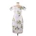 Calvin Klein Casual Dress - Sheath Square Short sleeves: White Floral Dresses - New - Women's Size 6