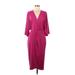 Express Casual Dress - Wrap V Neck 3/4 sleeves: Burgundy Solid Dresses - Women's Size Medium