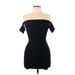 Olivaceous Casual Dress - Bodycon Off The Shoulder Short sleeves: Black Print Dresses - Women's Size Large