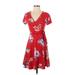 Rolla Coster Casual Dress - Mini V-Neck Short Sleeve: Red Print Dresses - Women's Size Small