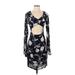 Flynn Skye Casual Dress - Sheath V-Neck Long sleeves: Black Print Dresses - Women's Size Small