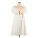 Divided by H&M Cocktail Dress - Mini V Neck Short sleeves: Ivory Print Dresses - Women's Size Large