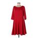 NY Collection Casual Dress - Fit & Flare: Red Solid Dresses - Women's Size Large Petite