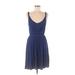 Ann Taylor LOFT Casual Dress - A-Line Plunge Sleeveless: Blue Print Dresses - Women's Size Medium