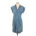 J.Crew Casual Dress - Shirtdress Collared Short sleeves: Blue Print Dresses - Women's Size Small