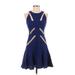 BCBGMAXAZRIA Cocktail Dress - Mini High Neck Sleeveless: Blue Solid Dresses - Women's Size 2