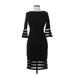 Calvin Klein Cocktail Dress - Sheath Crew Neck 3/4 sleeves: Black Color Block Dresses - Women's Size 2 Petite