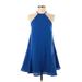 The Fifth Casual Dress - Mini Halter Sleeveless: Blue Solid Dresses - Women's Size Small