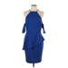 Alexia Admor Cocktail Dress High Neck Sleeveless: Blue Print Dresses - Women's Size Large