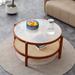 Rattan Coffee Table,Double-Layer Round Coffee Table with Storage， Glass Top Coffee Table