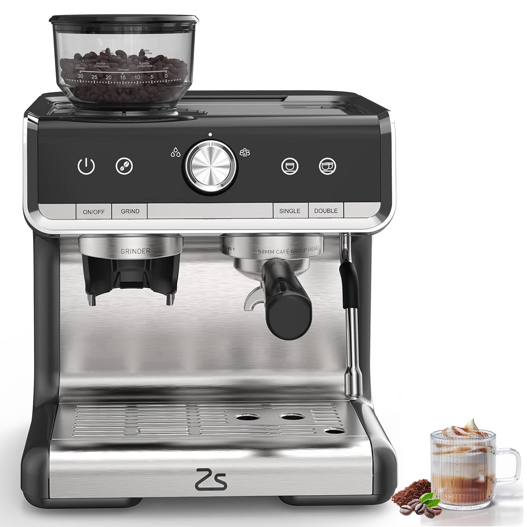 1450W Semi-Automatic Espresso Machine with Built-in Grinder and Milk Frother