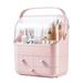 Pink Makeup Organizer Holder Cosmetic Storage Box with Dust Free Cover Portable Handle,Fully Open Waterproof Lid
