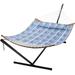 Bungalow Rose Forace 2 Person Spreader Bar Hammock w/ Stand in Blue/Brown/Gray | 1 H x 55 W x 75 D in | Wayfair CC8E4F2F1A494DA197E54D31E2FE7392