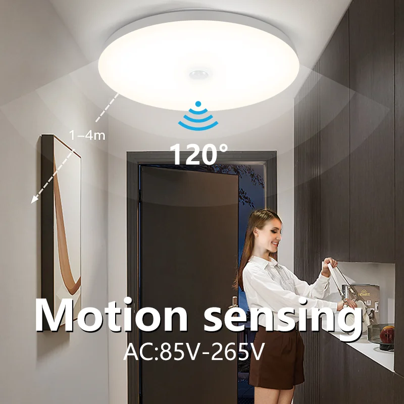 LED-Decken leuchte mit Bewegungs sensor Licht 30w 40w LED hängende Induktion beleuchtung für Raum Flure Korridor Smart Decken leuchten Image