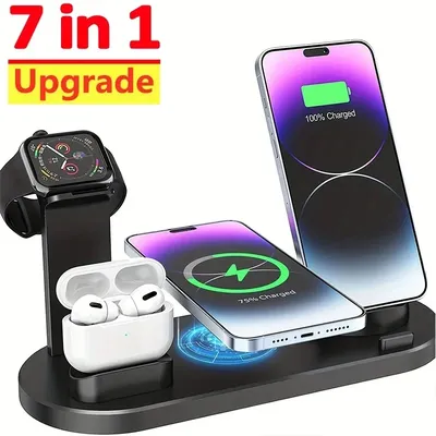 7 in 1 kabelloses Ladegerät Stand Pad für iPhone 15 14 13 12 11 x Apple Watch Airpods Tisch telefon Ladegeräte Schnell ladestation