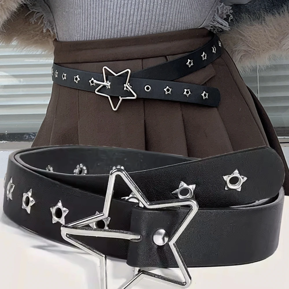 Star Eye Rivet Belt Goth Style Double Pin Buckle Man/woman Fashion Casual Punk Style Pu Leather Waistband for Jeans Y2K Belt