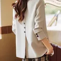 Women Blazer 2023 Spring Autumn New Fashion Rear Slit Apricot Suit Coat Female Long sleeve Casual
