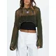Womens Y2K Knitted Crop Tops Shrugs Patchwork Crochet Hollow Out Long Sleeve Off-Shoulder Loose