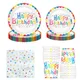 Colorful Birthday Theme Party Disposable Tableware Set Paper Cup Paper Plate Knife Fork Spoon Paper