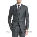 Handsome Grey Mens Suits Peak Lapel Business Blazer Banquet Tuxedo Party Prom Slim Fit 2 Piece Set