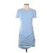 Urban Outfitters Casual Dress - Mini High Neck Short sleeves: Blue Solid Dresses - Women's Size Small