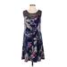 SJS Casual Dress - A-Line: Blue Floral Dresses - Women's Size Small