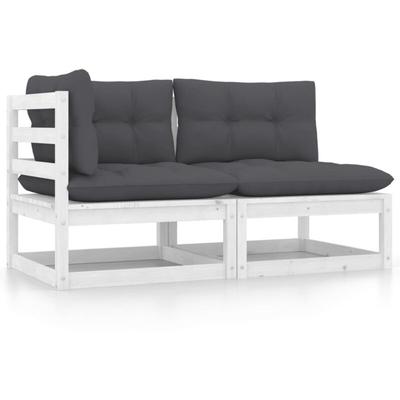 2-tlg. Garten-Lounge-Set mit Kissen Weiß Kiefer Massivholz - Vidaxl Image