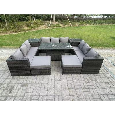 Wicker Polyrattan Gartenmöbel Sofa Set Outdoor Einstellbare Steigende Esstisch Set mit 2 Image