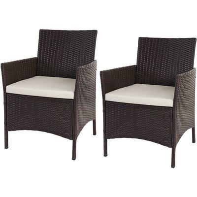 Neuwertig] 2er-Set Poly-Rattan Gartensessel Hamar, Korbsessel braun-meliert, Kissen creme Image