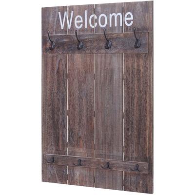 Wandgarderobe HHG 921 Welcome, Garderobe Garderobenpaneel, Shabby-Look Vintage, 91x60cm braun, Image