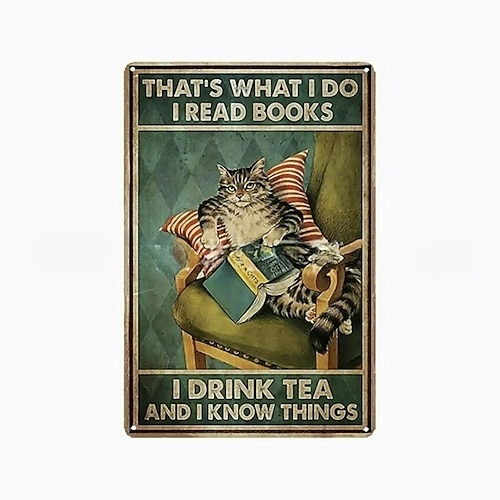 1 Stück Retro-Metall-Blechschild, Katze, Wein, Blechschild, Vintage-Küchenschilder, Wanddekoration, Malerei, Wandbehang für Heimdekoration, Wandkunst, Metall-Blechschild, 20 x 30 cm/8'' x 12'' Image