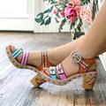 Damen Sandalen Übergrössen Handgefertigte Schuhe Outdoor Täglich Strand Blumen Niete Blockabsatz Runde Zehe Elegant Böhmen Vintage Wanderschuhe Premium-Leder Klettverschluß Braun