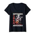 Damen Awesome September 1944 80th Birthday Dog Guitar 80 Years Old T-Shirt mit V-Ausschnitt