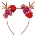 Deer Antler Hair Band Fashionable Flower Reindeer Antlers Headband Floral Garland Crown for Party Cosplay Wedding Christmas [red]